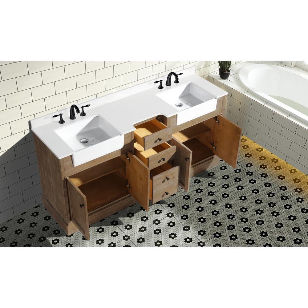 Kelly 72" Bathroom Vanity Weathered Fir - White Engineered Countertop