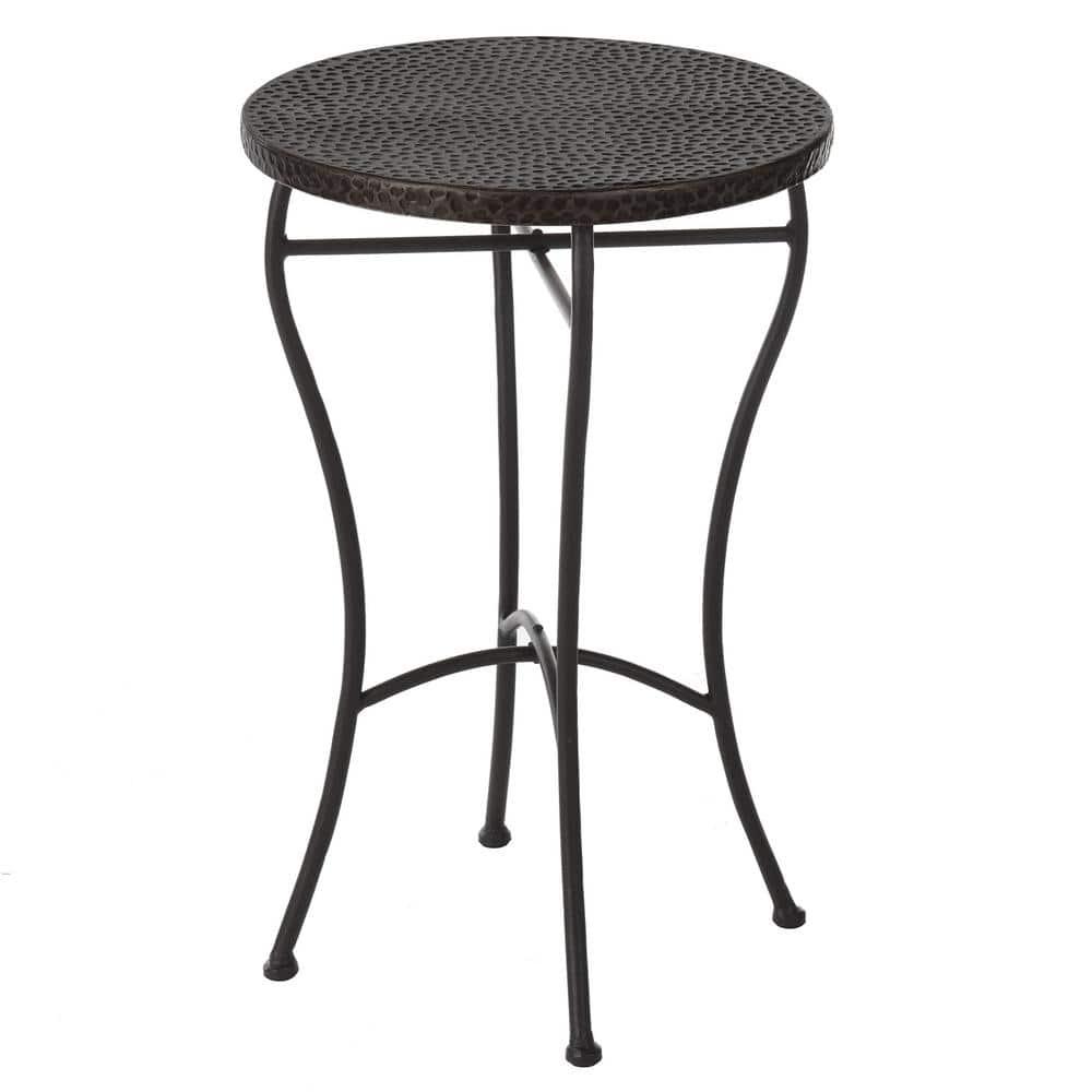 Round Hammered Copper Accent Table - Oil-Rubbed Bronze Powder Coat Finish Legs