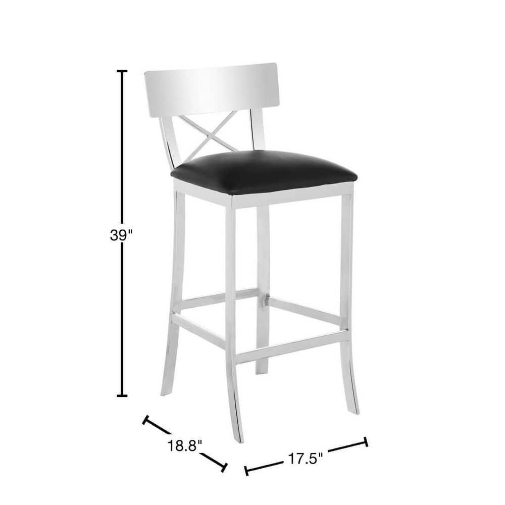 Zoey 39''H Stainless Steel Cross Back Bar Stool - FOX2034 - Chrome/Black - Safavieh Couture