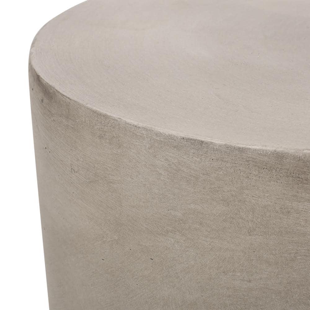 Noble House Massey Outdoor Cylindrical Concrete Stone Side Table in Light Gray