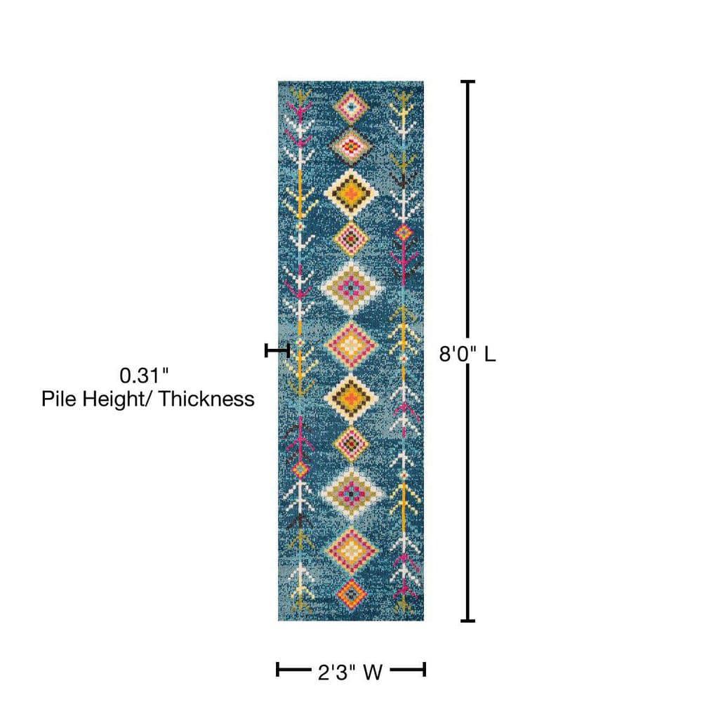 JONATHAN Y Love Geometric Dark Blue/Multi 2 ft. x 8 ft. Runner Rug