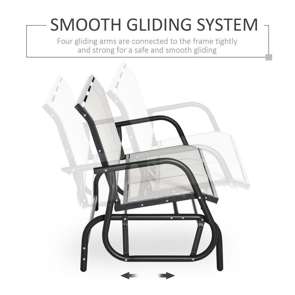Outsunny Patio Glider Bench, Outdoor Porch Glider Swing with 3 Seats, Breathable Mesh Fabric, Metal Frame, Cream White