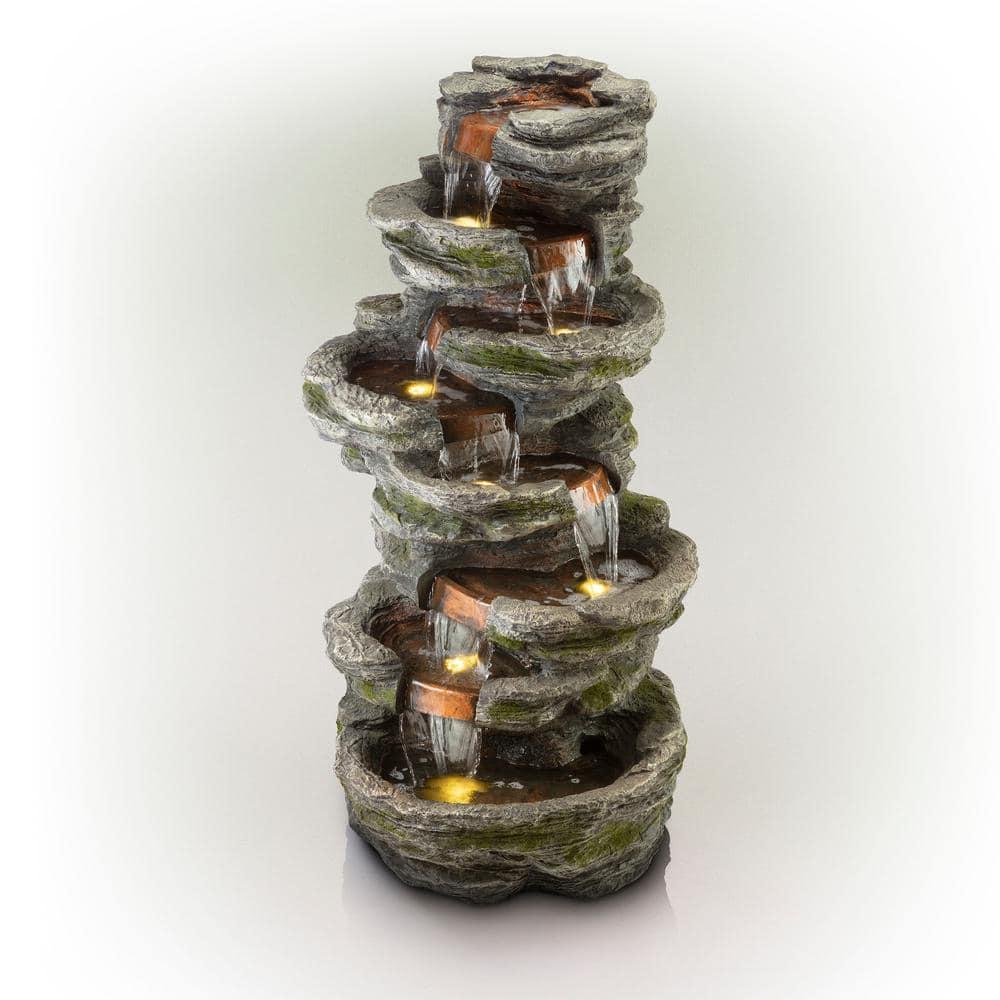 Alpine Corporation 8-Tier Rainforest Rock Water Fountain with LED Lights