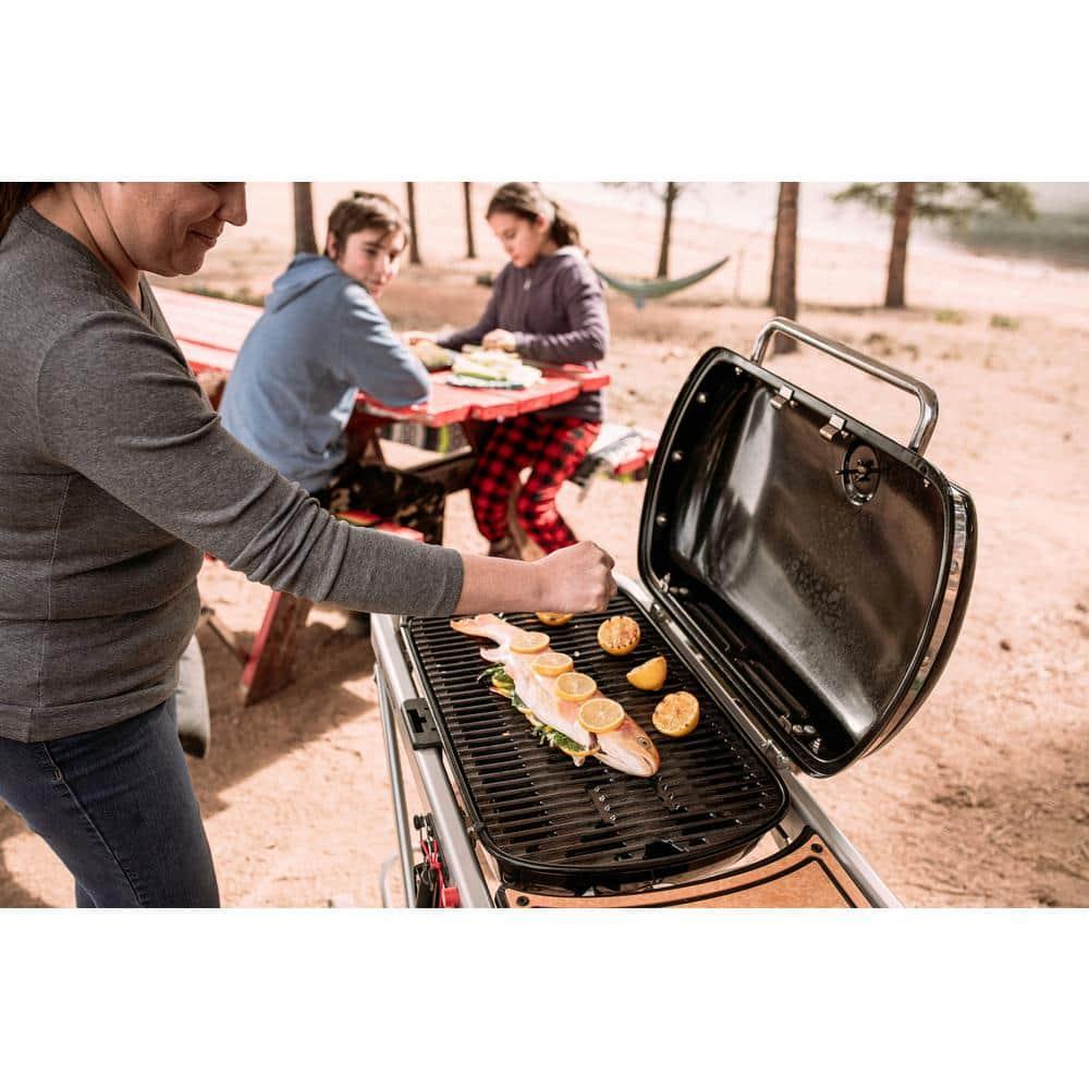 Weber Traveler Portable Outdoor Porcelain Coated Cast Iron LP Gas Grill, Black