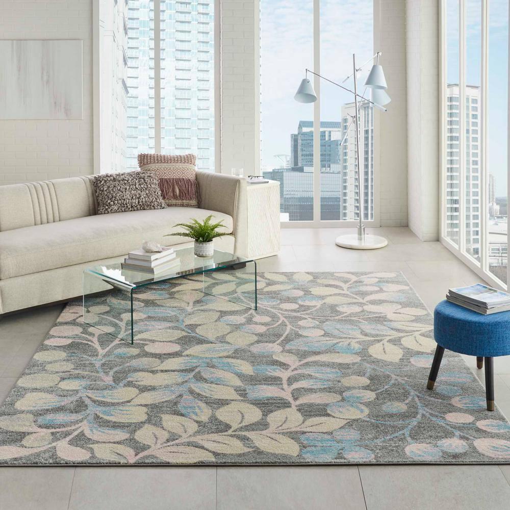 Nourison Tranquil 8' X 10' Grey/Beige Area Rug Contemporary Botanical Vine and Bloom by Nourison