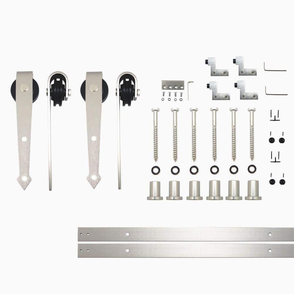 Homacer Brushed Nickel Arrow Design Non-Bypass Single Track Two Door Hardware Kit( Door Not Included)