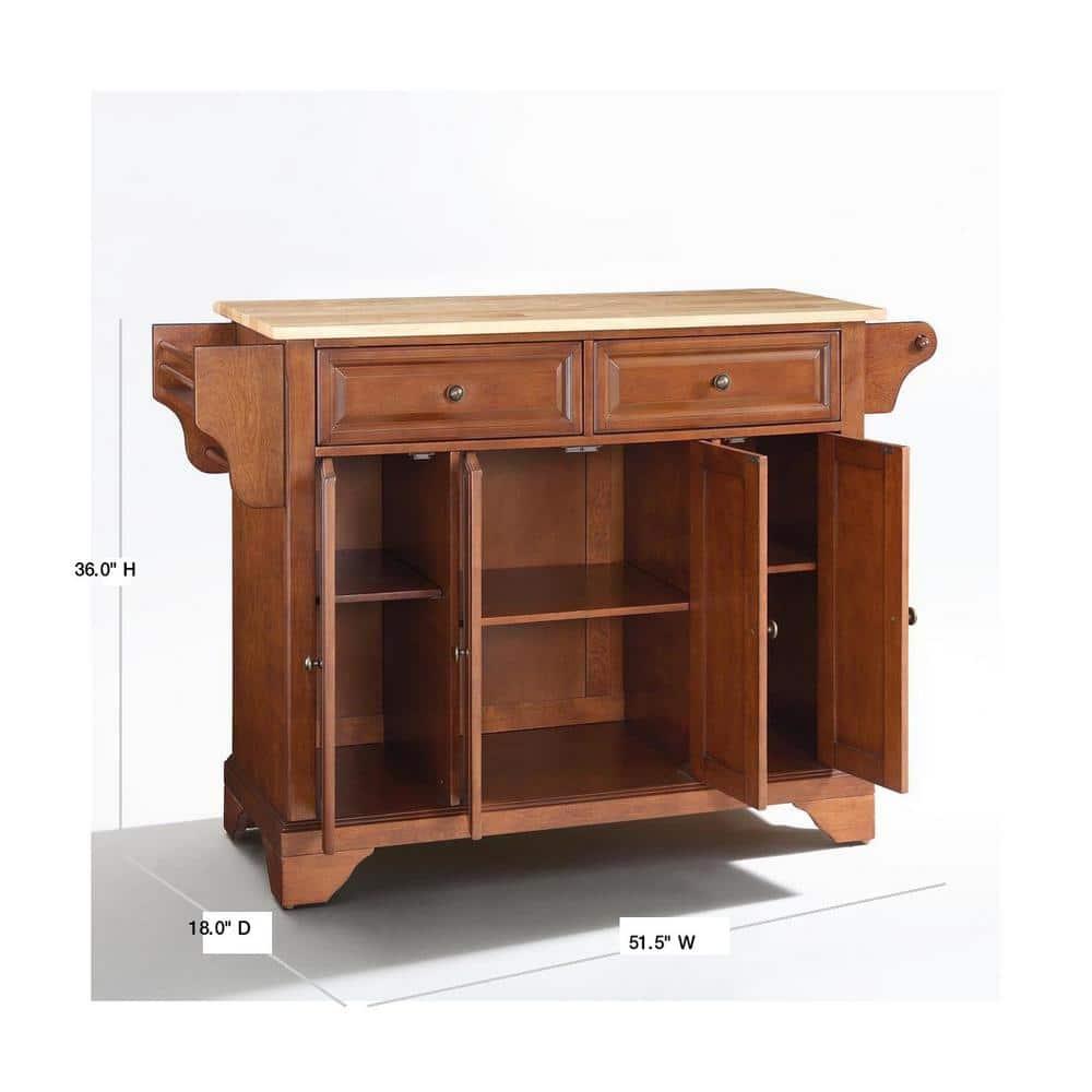 Crosley Lafayette Wood Top Full Size Kitchen Island/Cart Cherry/Natural: With Adjustable Shelves, Towel Bar, 5 Drawers