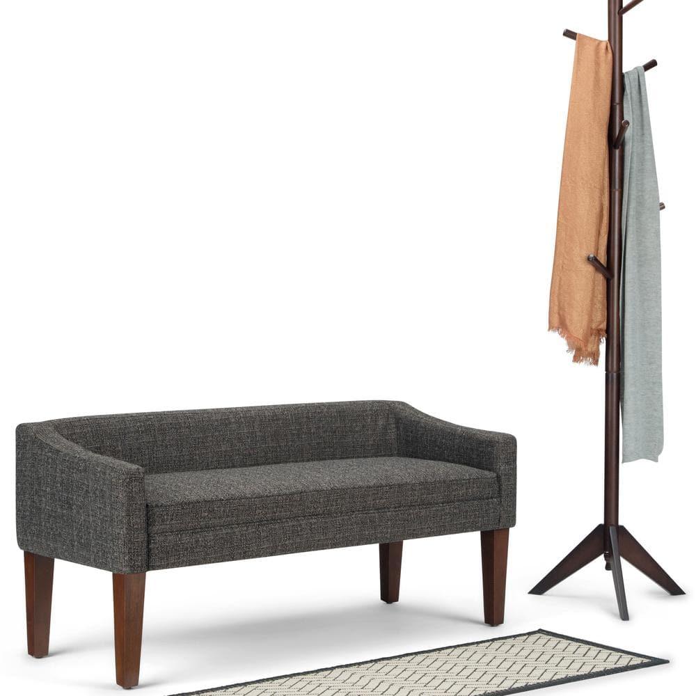 Simpli Home Parris 50"W Upholstered Contemporary Fabric Entryway Bench with Low-Profile Back and Swooped Arms