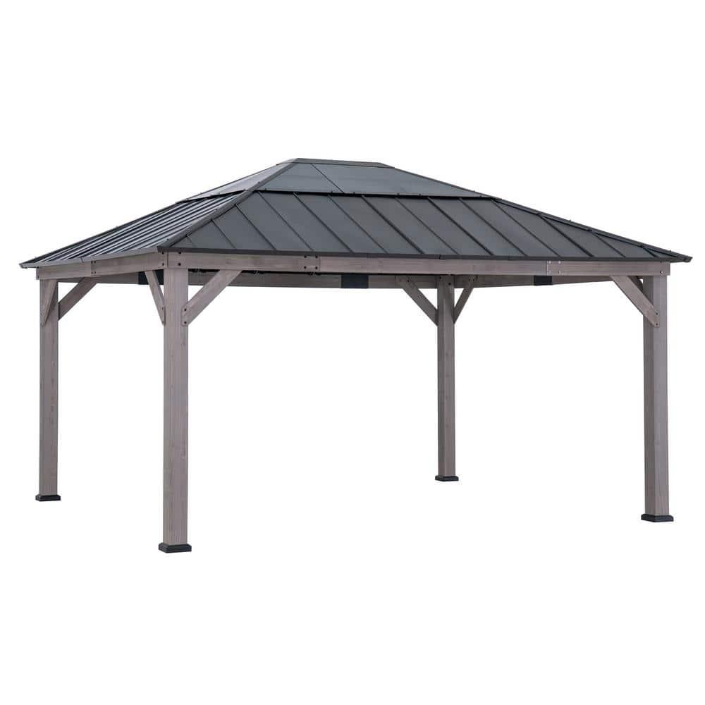 Sunjoy Sunjoy Hardtop Gazebo 13 x 15 ft. Standard Cedar Framed Wood Gazebo, Outdoor Patio Gazebo