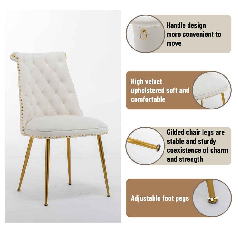 Clihome  Modern Velvet Upholstered Featured Dining Chairs (Set of 2) Beige