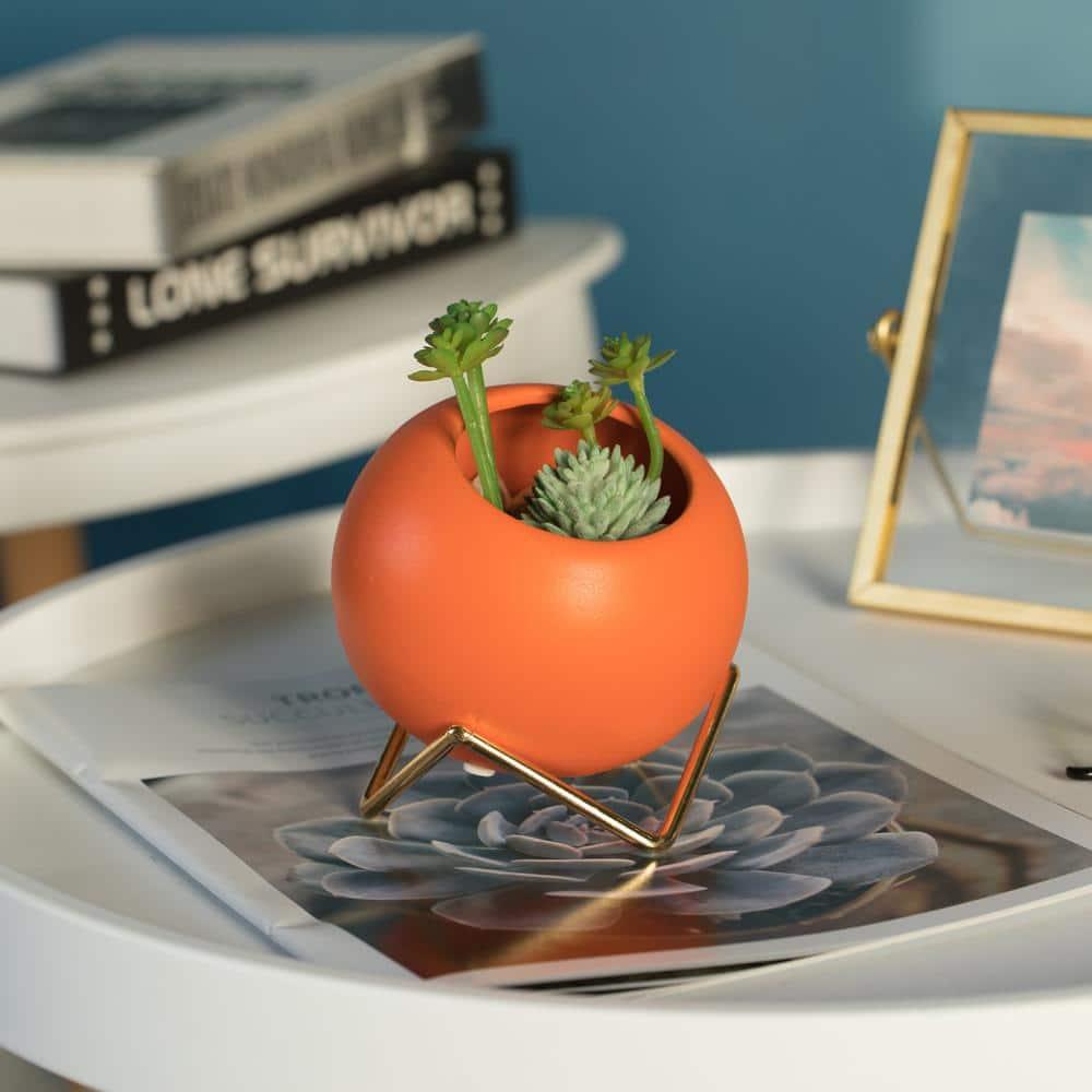 Fabulaxe Small Modern Ceramic Flower Vase for Living Room, Home Office Table, Dining Room and Entryway, Orange