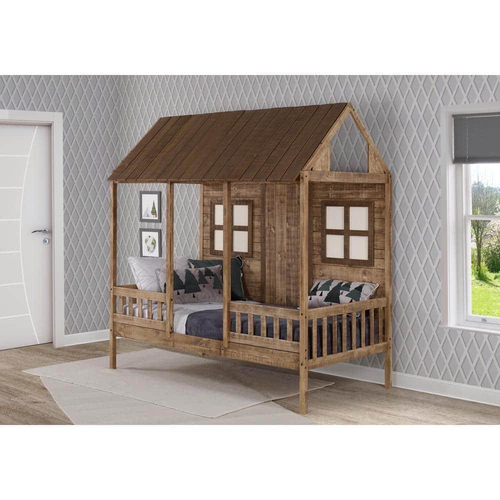 Donco Kids PD-1899TRD Twin Front Porch Low Loft, Rustic Driftwood