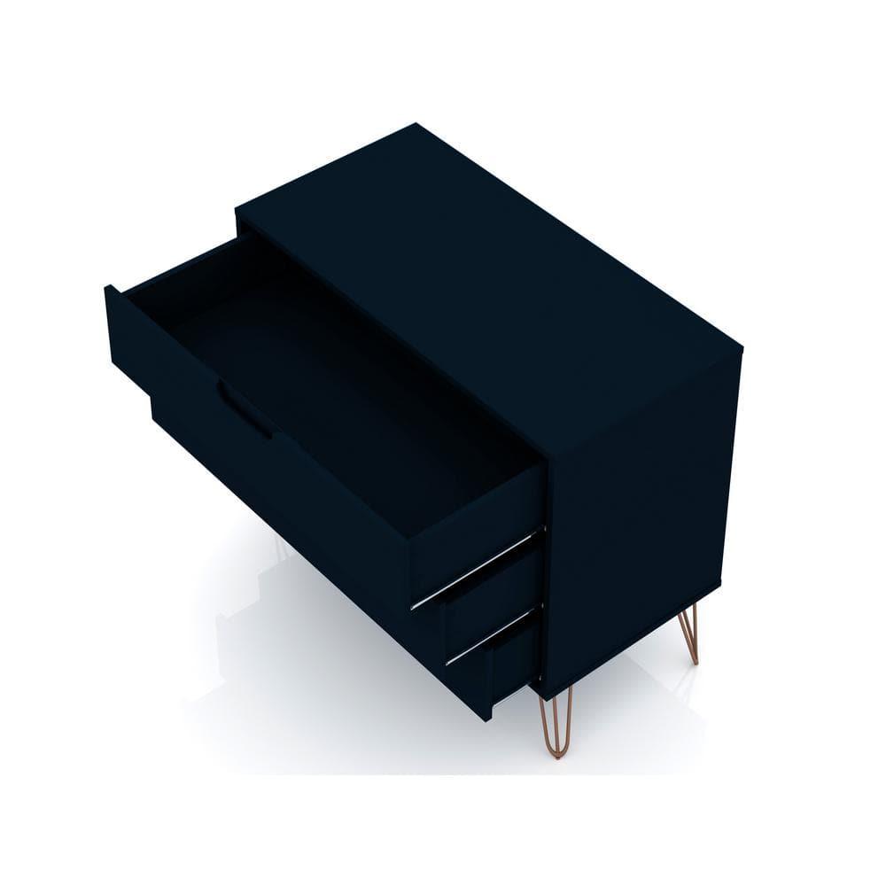 Manhattan Comfort Set of 2 Rockefeller 3 Drawer Dresser Tatiana Midnight Blue: MDF Bedroom Storage, Easy-Glide, Includes Anti-Tip Hardware