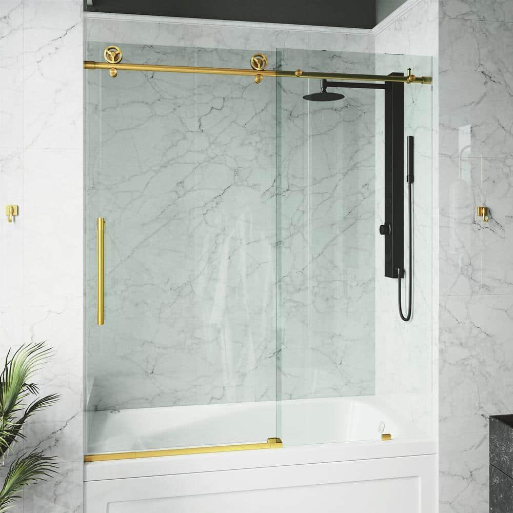 Cass 56-60" W x 66" H Sliding Frameless Tub Door with 3/8" Clear Glass