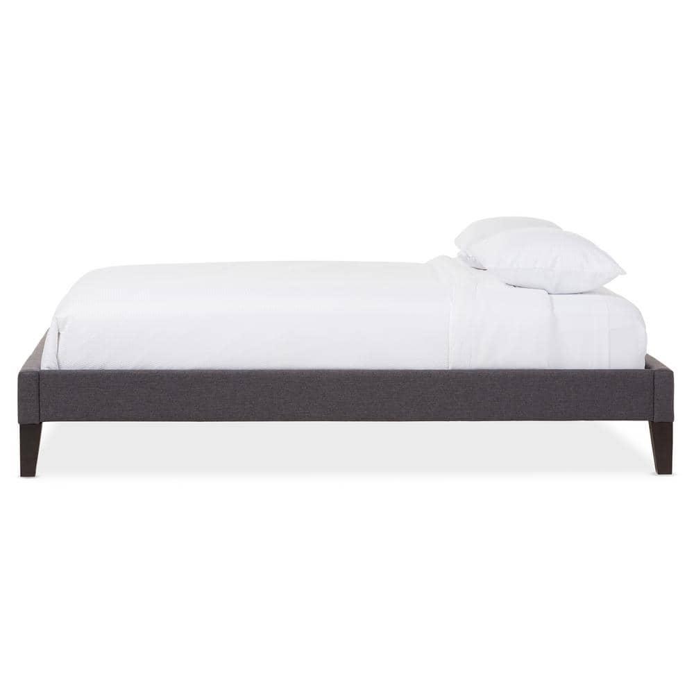 Baxton Studio Full Lancashire Modern and Contemporary Fabric Upholstered Bed Frame with Tapered Legs Dark Gray: No Box Spring Needed