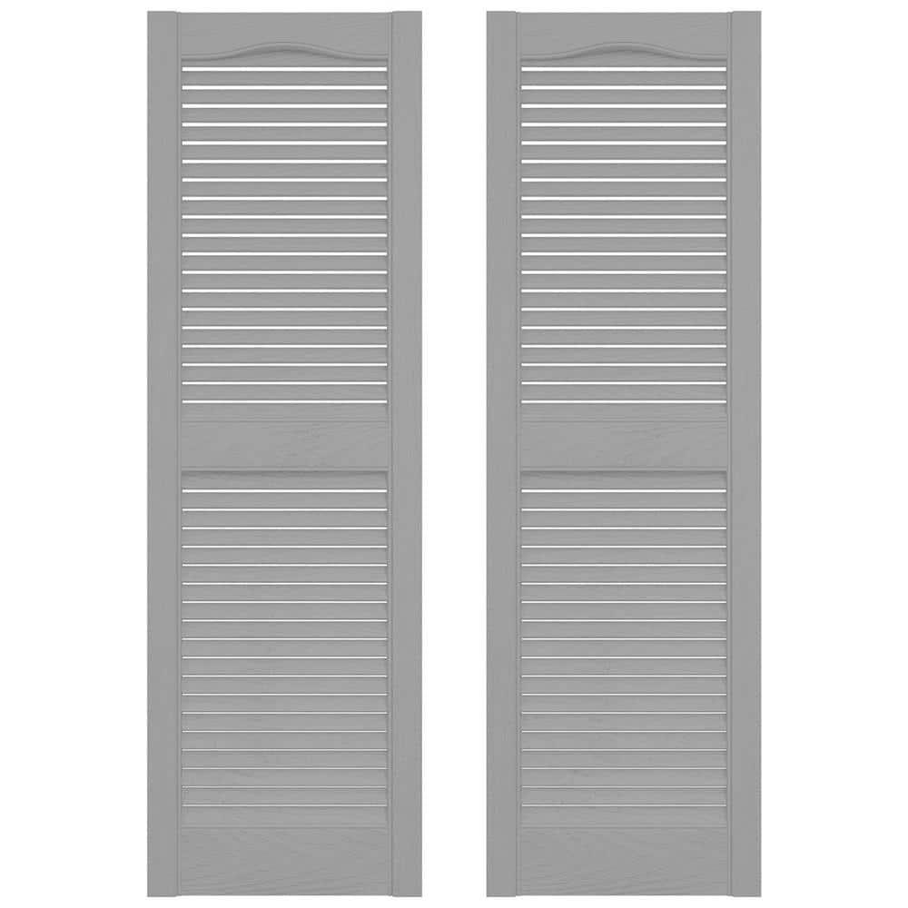 60" Gray Vinyl Louvered Exterior Shutters Pair