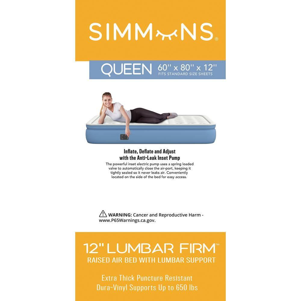 Simmons Simmons Lumbar Firm, 12" Tri-Zone Inflatable Air Mattress with Built-In Pump & Extra Lumbar Support