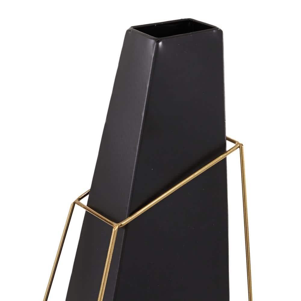 DecMode 10", 12", 14"H Black Metal Vase with Gold Wire Accents, Set of 3