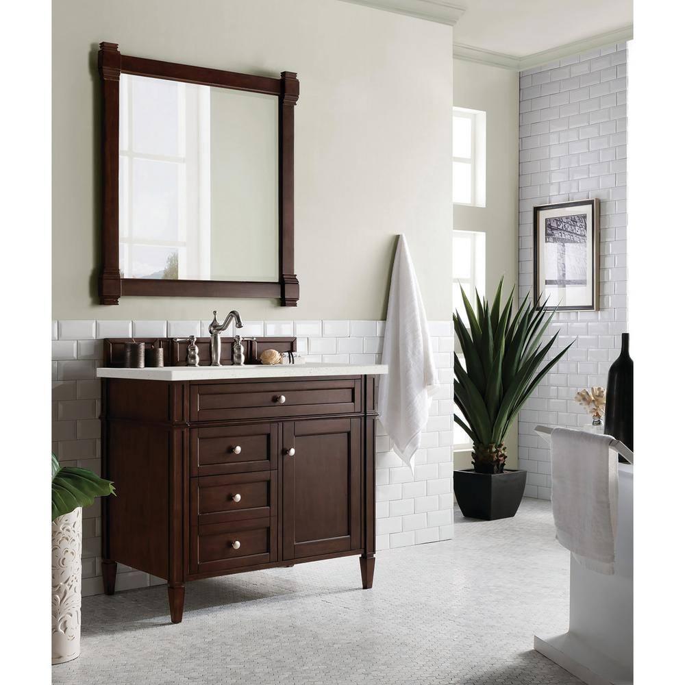 James Martin Vanities 36" Single Vanity, Burnished Mahogany w/ 3 CM Lime Delight Quartz Top