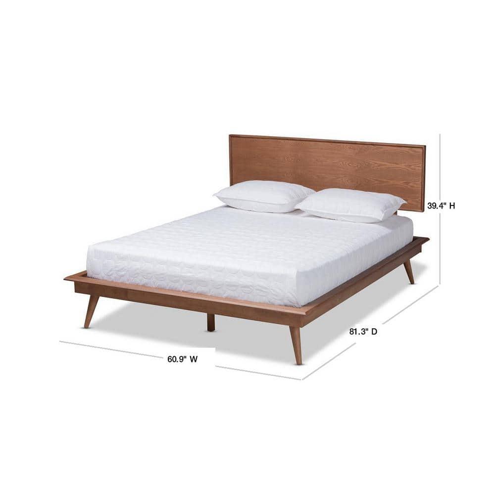 George Oliver Brayden Platform Bed with Walnut Brown Finish in Mid-Century Modern Style