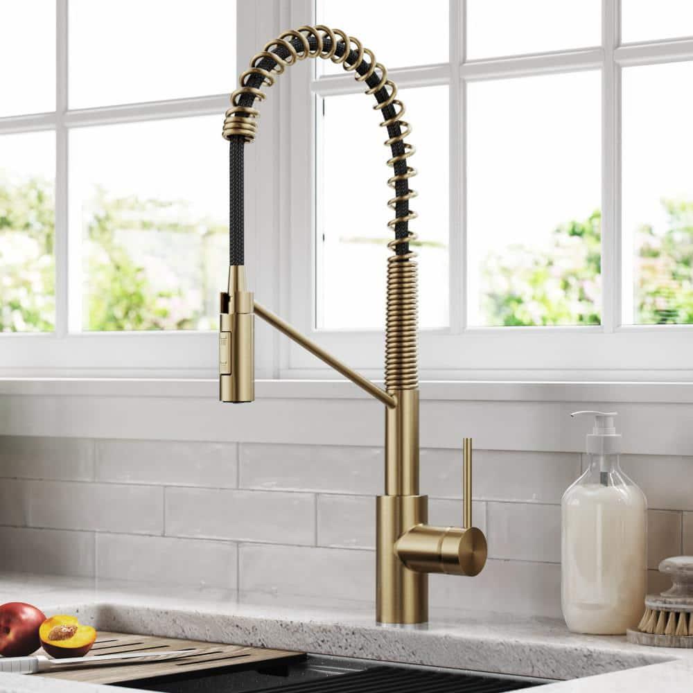 KRAUS Oletto Commercial Style Single Handle Pull Down Kitchen Faucet with QuickDock Top Mount Installation Assembly