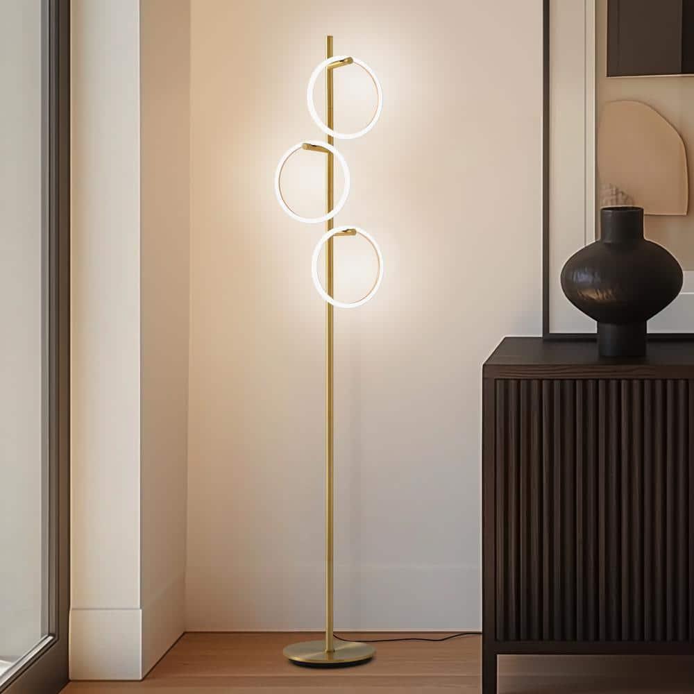 Brightech Saturn 66" Modern LED Floor Lamp with 3 Removable Ring Lights and Gold Finish, 3-Way Dimming