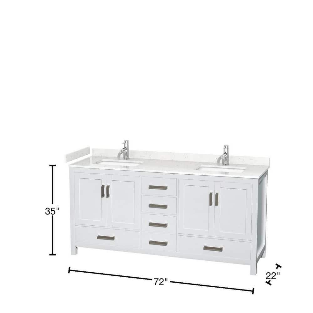 Wyndham Collection Sheffield 72" Freestanding Double Bathroom Vanity with Cultured Marble Top