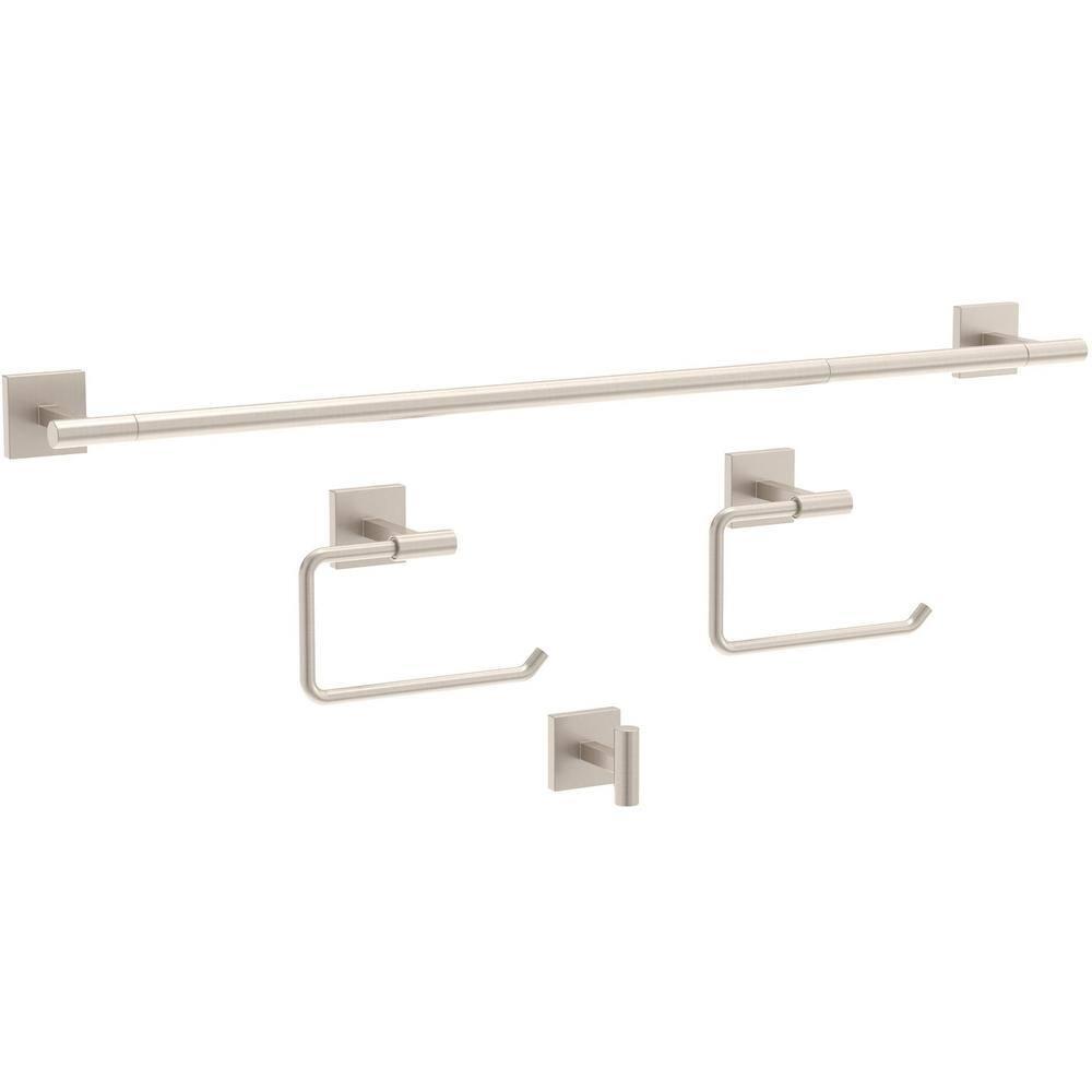 Franklin Brass Nash 4-Piece Bath Hardware Set 18" Towel Bar w/ Extender Toilet Paper Holder Towel Holder Towel Hook NASH64-BN