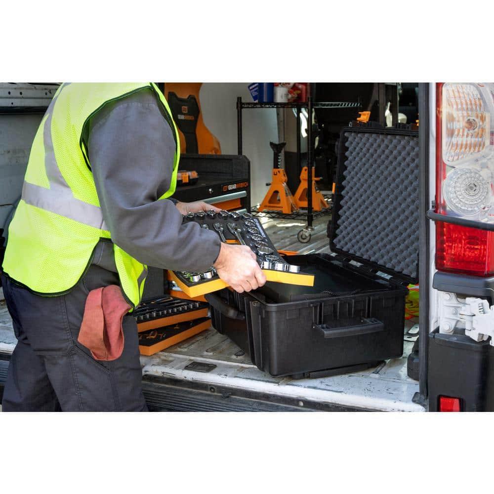 24" Black Polypropylene Heavy-Duty Rolling Tool Case with Trays