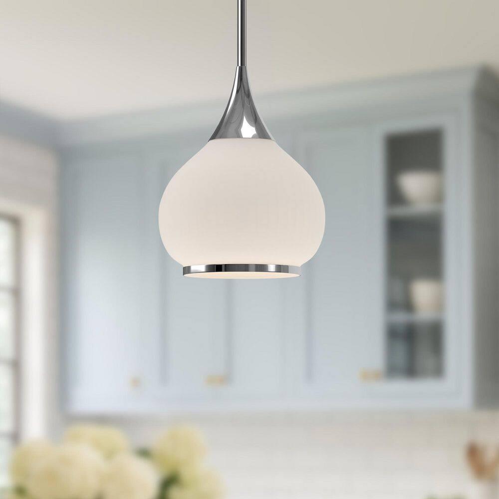 Chrome and Matte Black Glass Bowl Pendant Light