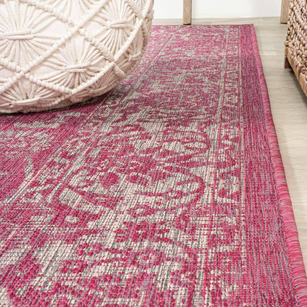 9' x 12' Tela Bohemian Textured Weave Floral Indoor/Outdoor Area Rug, Fuchsia/Light Gray - JONATHAN Y
