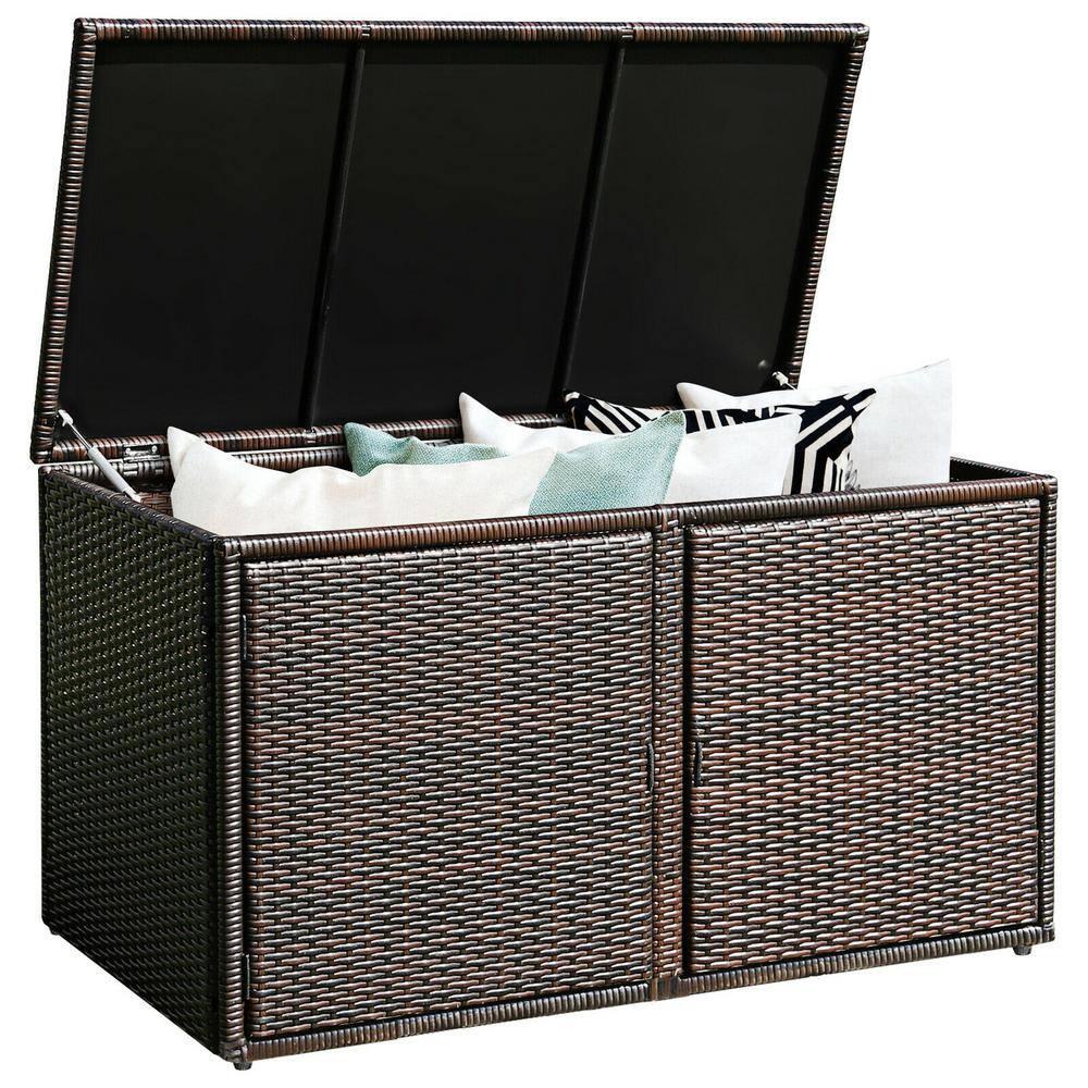 Kadyn 88 Gallon Garden Patio Rattan Storage Container Box-Brown