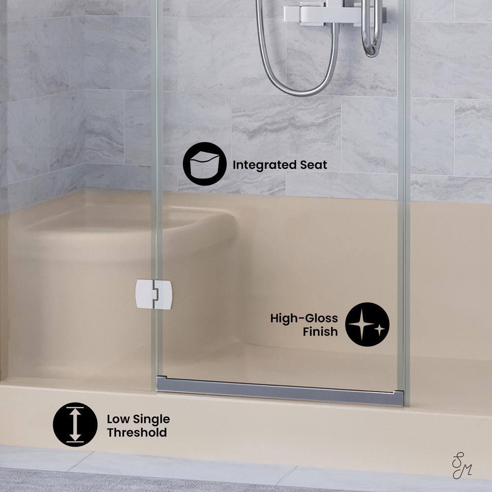 Swiss Madison Aquatique 60" x 32" Single Threshold Shower Base With Right Hand Drain and Integral Left Hand Seat  SM-SB538BV