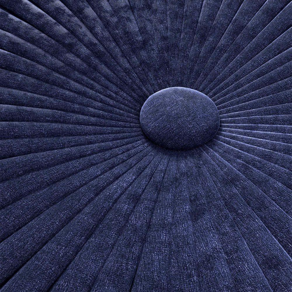 Simpli Home Grafton Transitional Round Pouf in Dark Blue Velvet Fabric