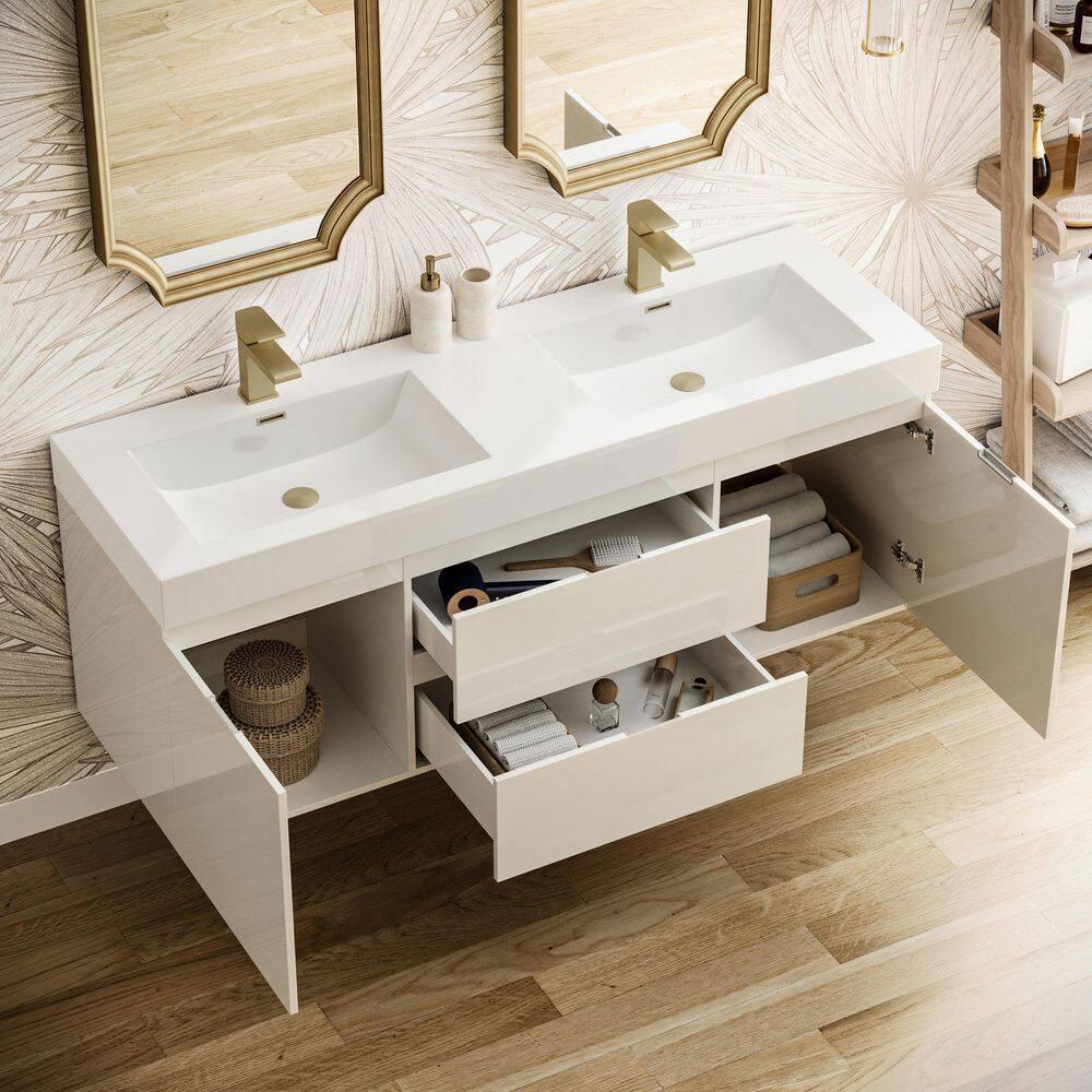 Valencia 60" Wall Mount Double Sink Bathroom Vanity with Top and Sinks (Faucets Not Included)