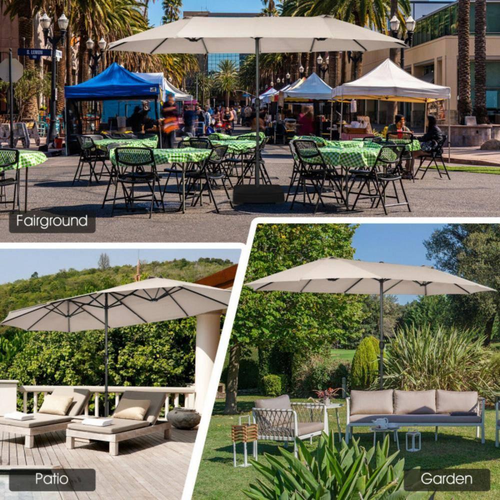 Costway 15FT Patio Double-Sided Umbrella Crank Outdoor Garden Market Sun Shade Beige