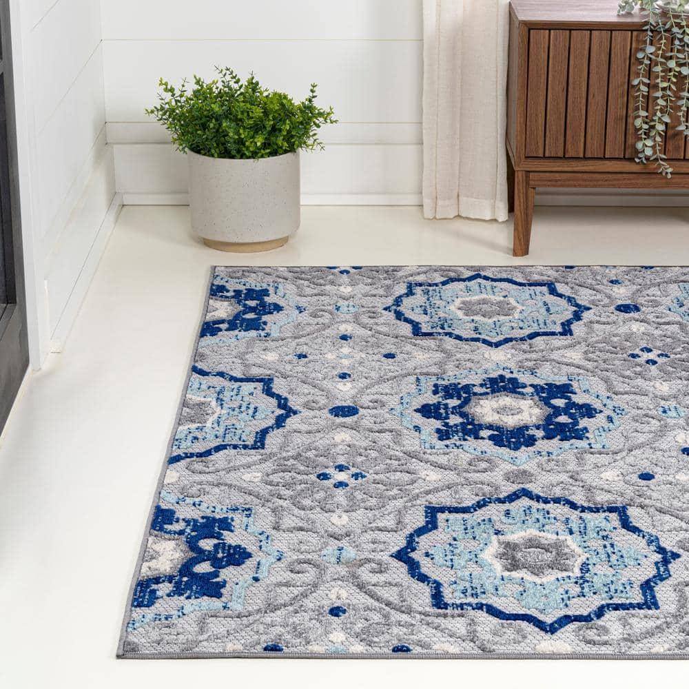 8'x10' Mediterranean Medallion Indoor/Outdoor Area Rug, Blue/Gray - JONATHAN Y