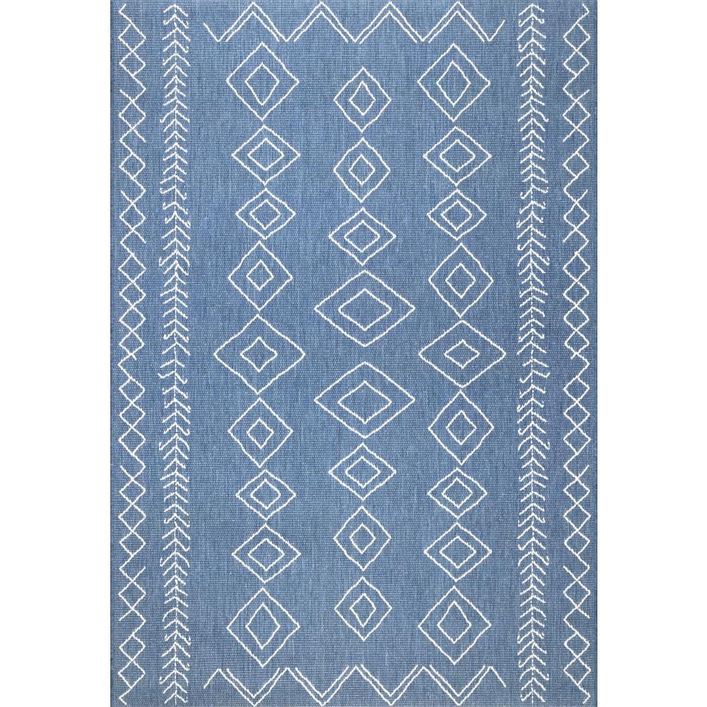 Nuloom Serna Diamond 6x9 Indoor/Outdoor Area Rug for Living Room Patio Deck Front Porch Kitchen, Blue/Ivory