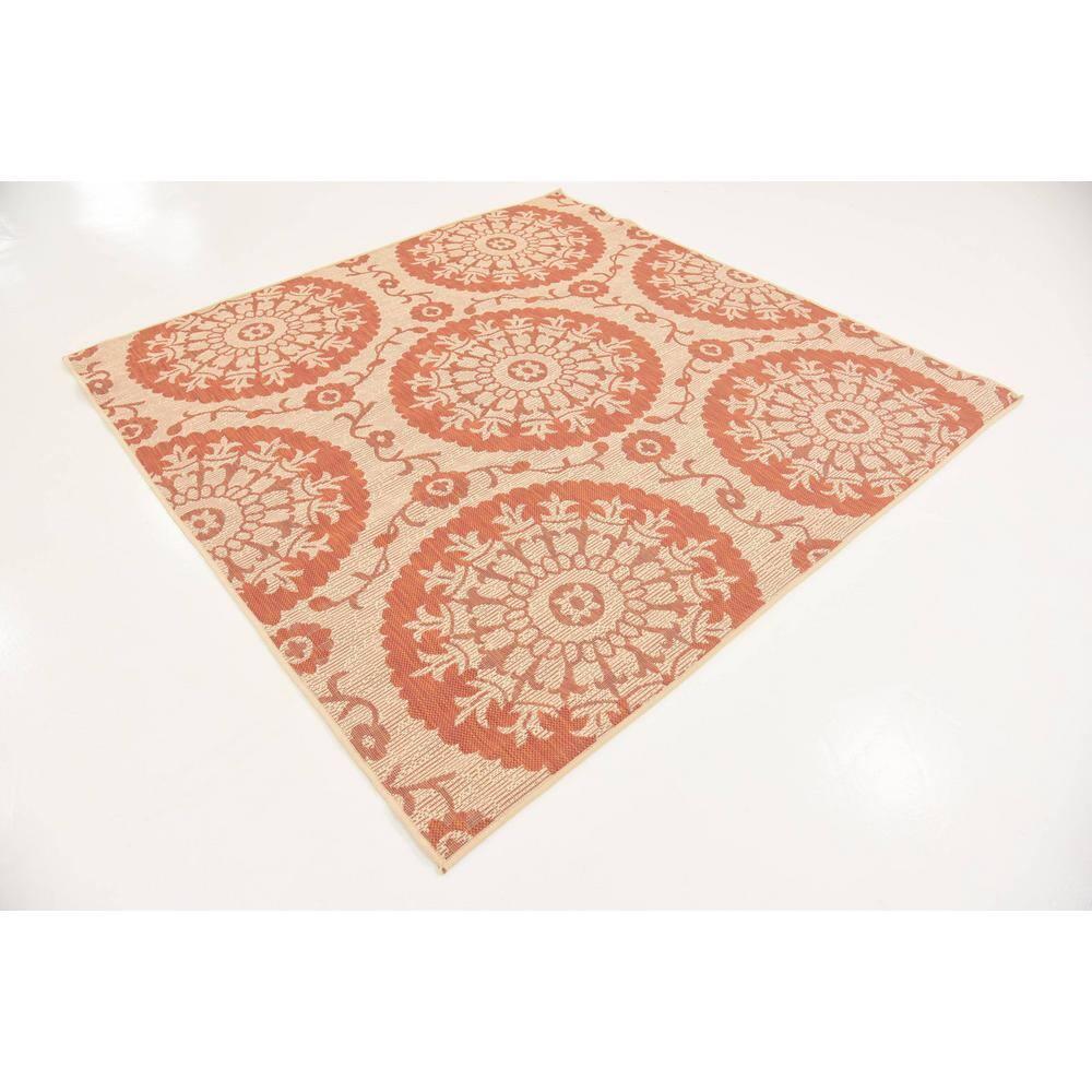 Unique Loom Alfombra de Área de Colección Botánica para Exteriores - Medallón (6' 1" Cuadrado Terracota/beige)