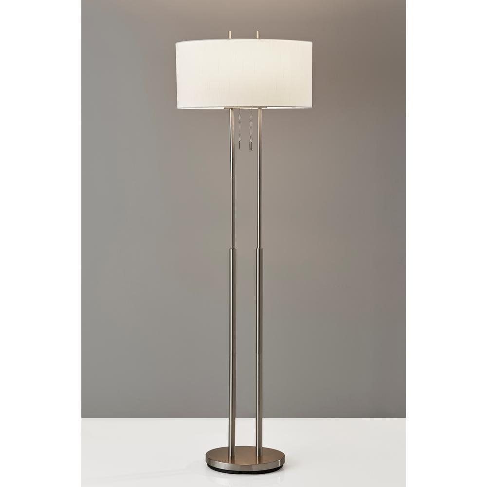 Adesso 62" Duet Floor Lamp Silver/Ivory: Modern Standing Lamp with Pull Chain, ETL Listed, Metal Body