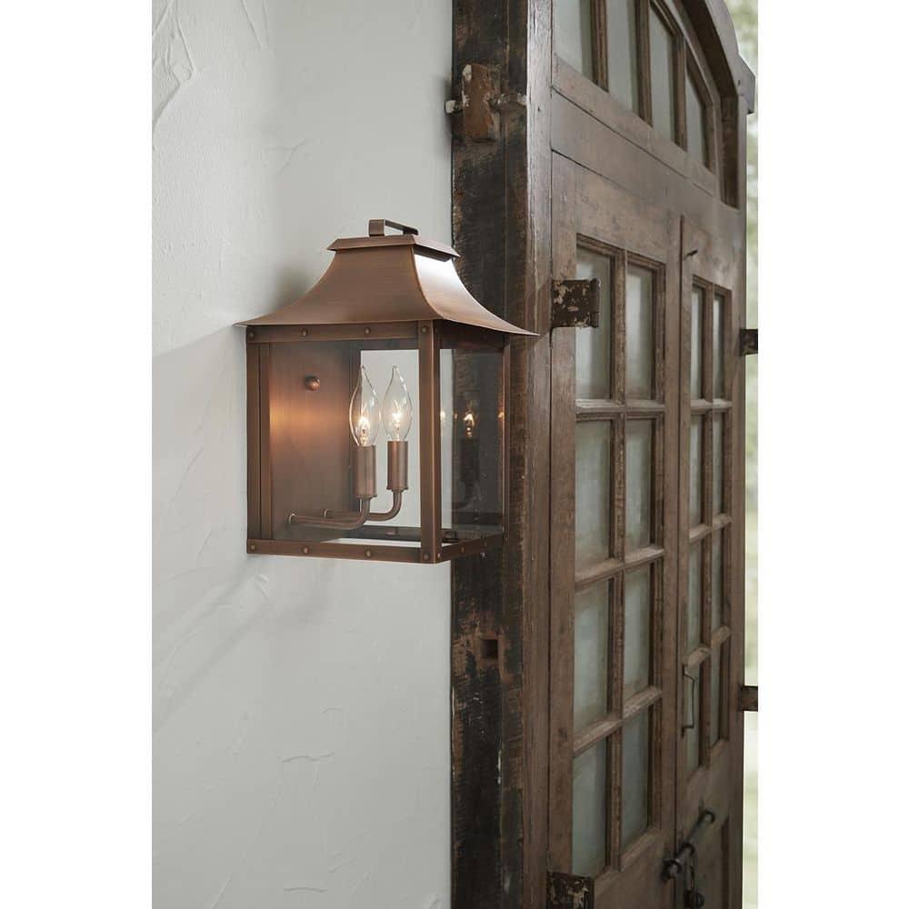 13.5 x 9.25 x 9.25 in. Manchester 2-Light Copper Patina Pocket Wall Light