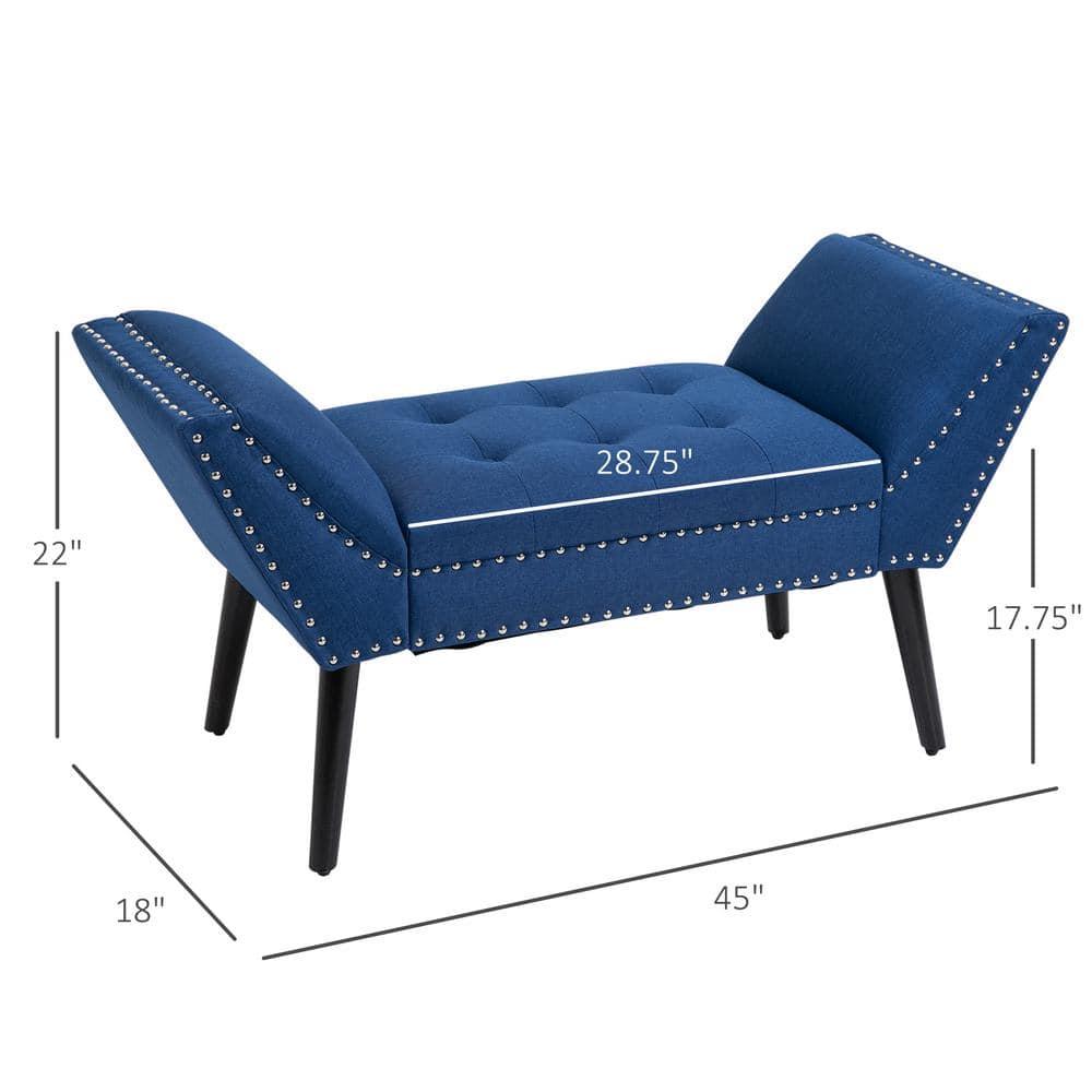 HOMCOM Modern Button Tufted Sitting Bench, Accent Fabric Upholstered Ottoman for Bedroom or Living Room, Blue