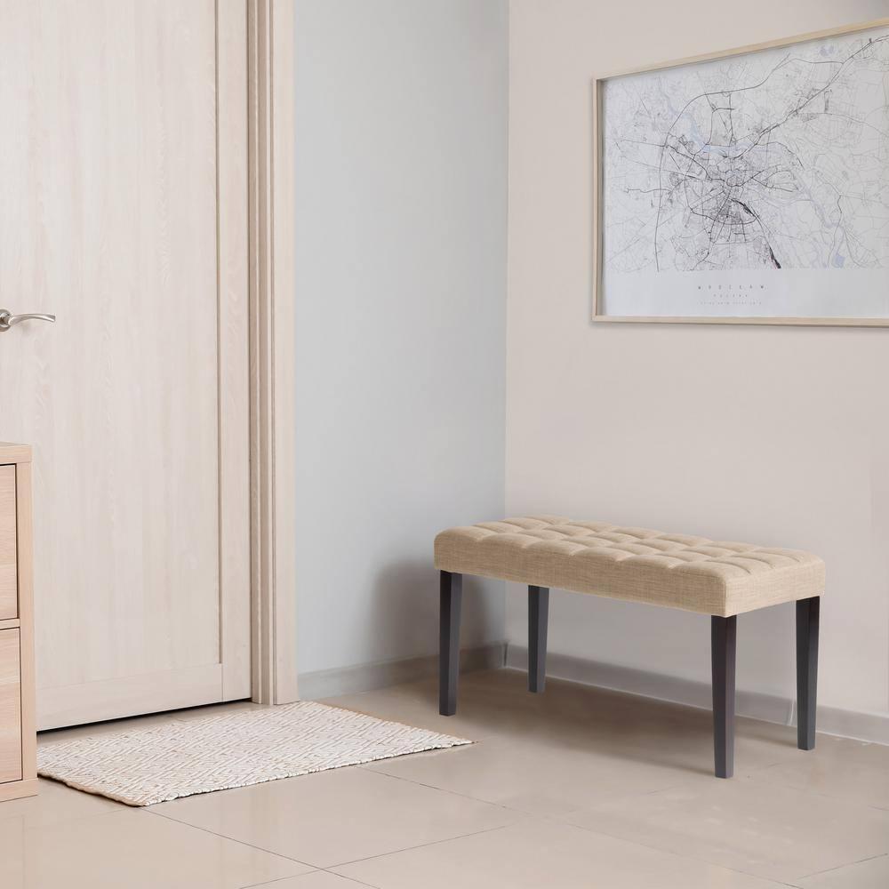 California Fabric Tufted Bench Beige - CorLiving