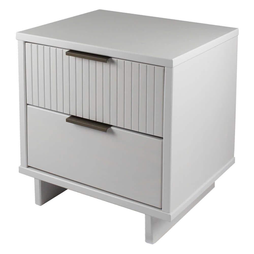 Manhattan Comfort Set of 2 Granville 2 Drawer Nightstands White: Modern Style, Pine Frame, Metal Glides, Includes Anti-Tip Hardware