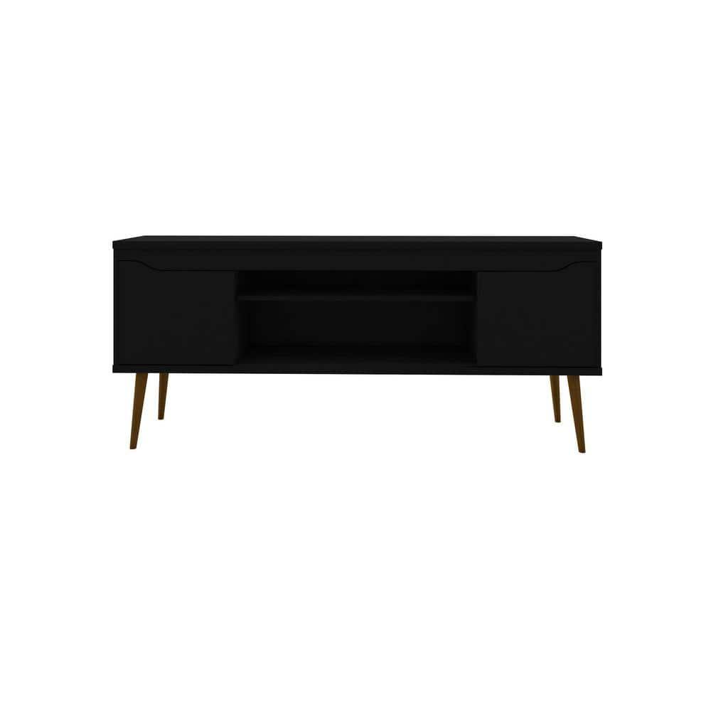 Bradley TV Stand for TVs up to 60" Black - Manhattan Comfort: Modern Entertainment Center with Open Shelves