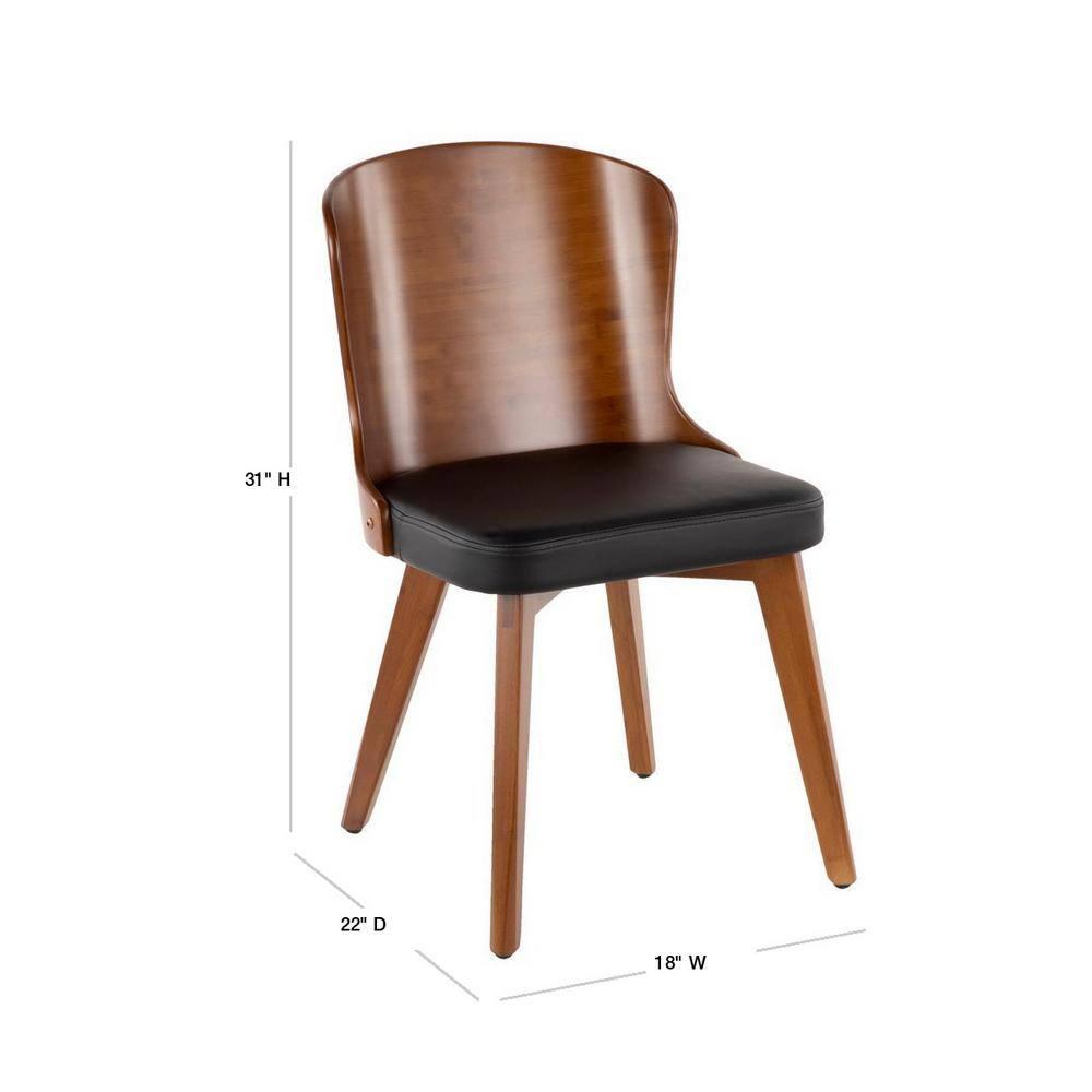 Bocello Mid-Century Modern Chair Black/Walnut - LumiSource: Faux Leather, Wood Frame, Armless