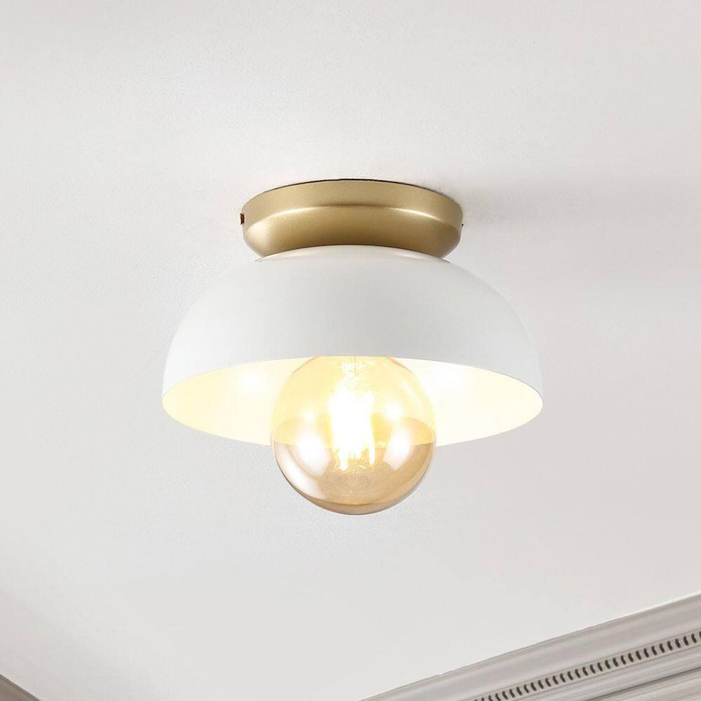Paulina 8.5" 1-Light Classic Industrial Iron LED Flush Mount, White/Gold Painting