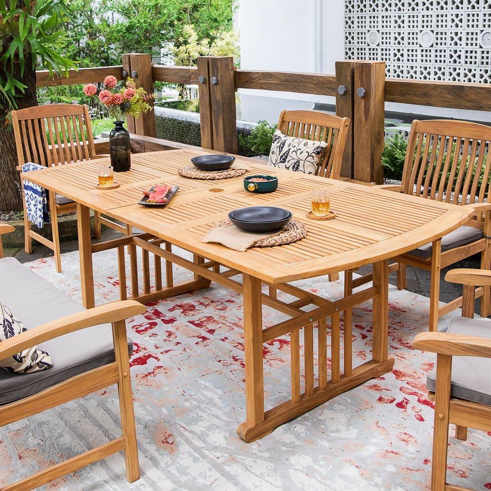 Cambridge Casual 6pc Caterina Teak Wood Outdoor Dining Set with Beige Cushion: Weather-Resistant, 2" Umbrella Hole, Galvanized Steel Hardware