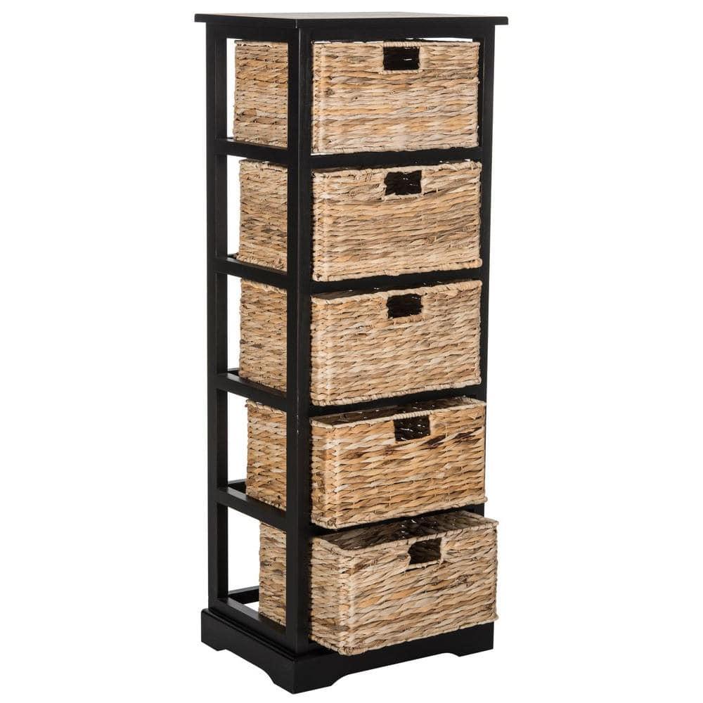 Vedette 5 Wicker Basket Storage Tower - AMH5739 - Distressed Black - Safavieh Couture