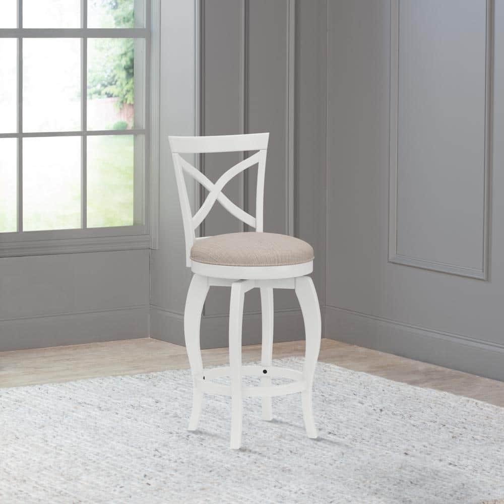Hillsdale Furniture 25" Ellendale Wood Counter Height Barstool White: Nautical Style, Matte Finish, Polyester Upholstery